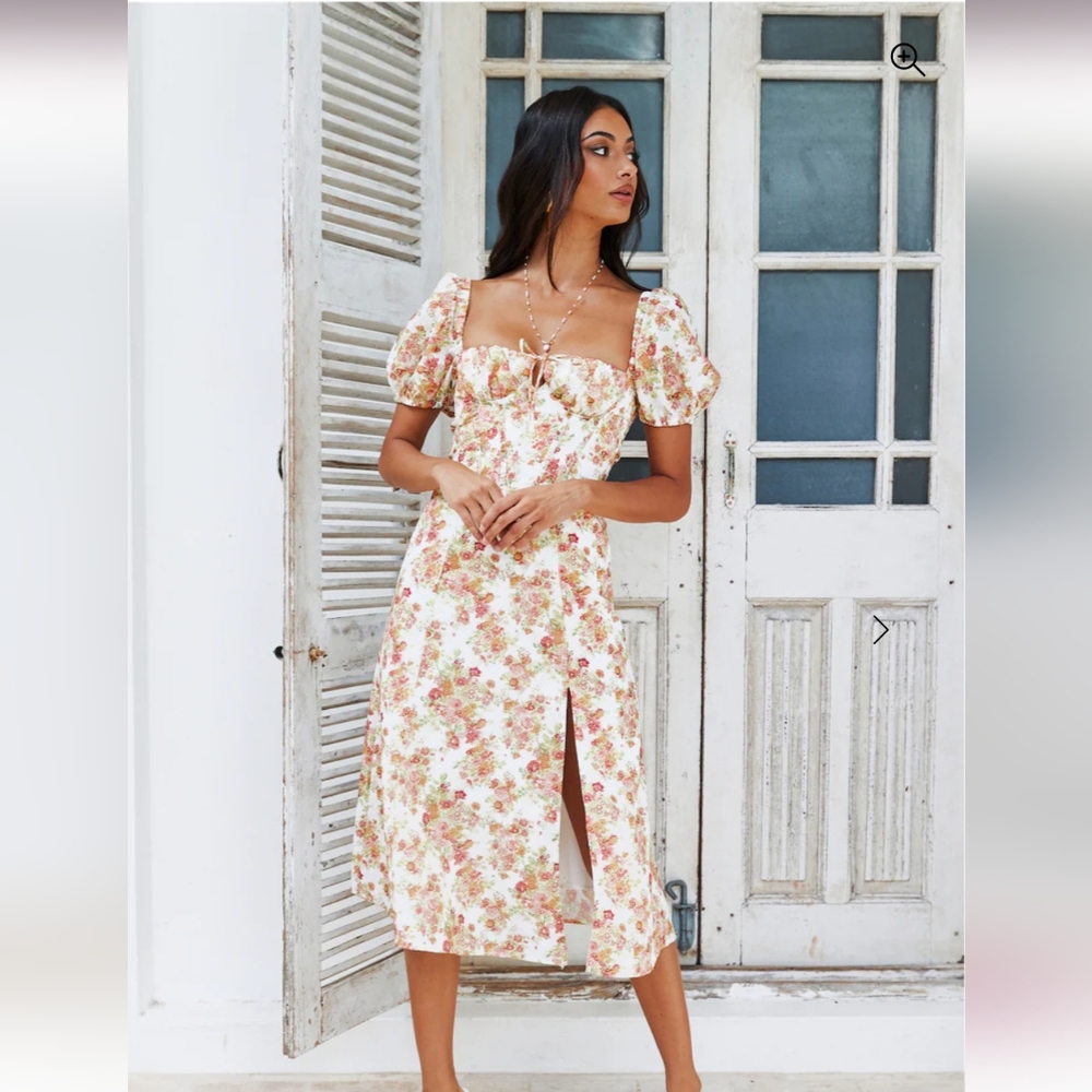 Hello Molly Floral Midi Dress with Puff Sleeves